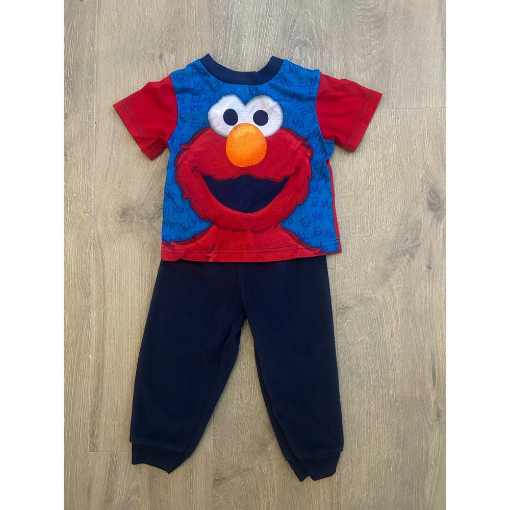 Sesame Street Blue Red Elmo Pajama Set Toddler 18M Fleece Pants Tee